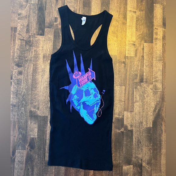 Vans Warped Tour 2011 Blue Skull on Black Racerback Tank Ribbed Algodon Medium - Picture 1 of 2